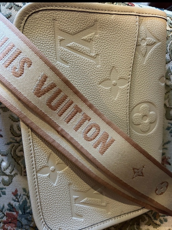 Handbags - Cream Monogram Embossed Crossbody with Strap